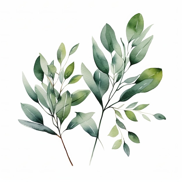 Eucalyptus leaves border Watercolor illustration