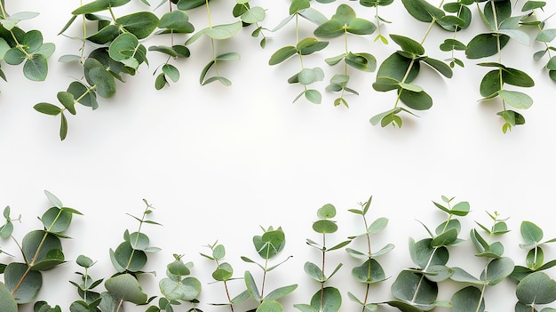 Photo eucalyptus leaves border on white background