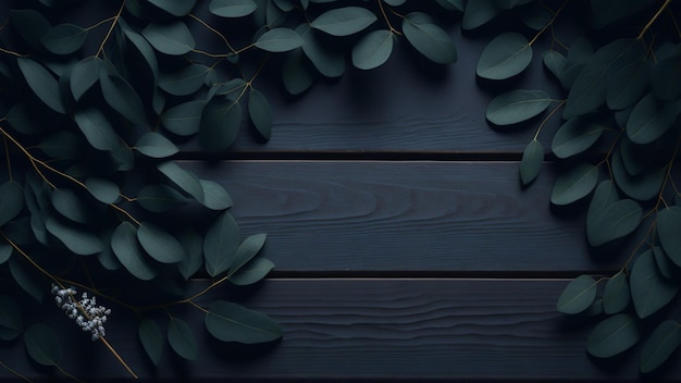 Листья эвкалипта на темном деревянном фоне