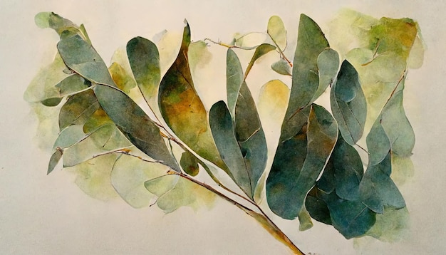 Eucalyptus leaves watercolor background collection Generative Ai