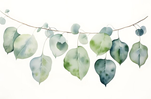 Photo eucalyptus leaves watercolor painting foliage leaf plant watercolor