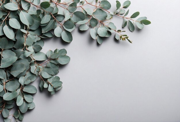 Photo eucalyptus leaves on whitegrey background