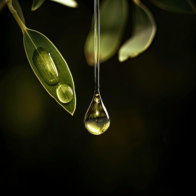 Foto eucalyptus oil drip con globuli di olio l'olio è chiaro e chiaro effetto di consistenza per il post di banner di decorazione