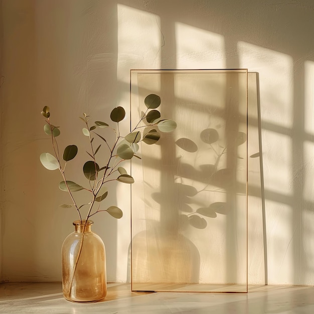 eucalyptus plant and empty white frame mockup