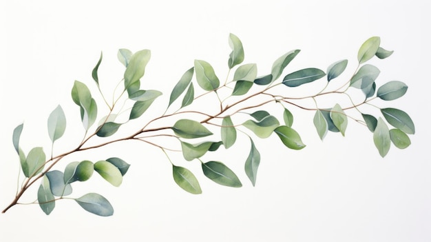 Eucalyptus tak geïsoleerd op witte achtergrond Waterverf illustratie Generatieve AI