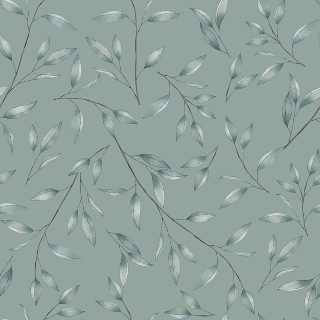 Eucalyptus twig and leaves watercolor spring seamless pattern