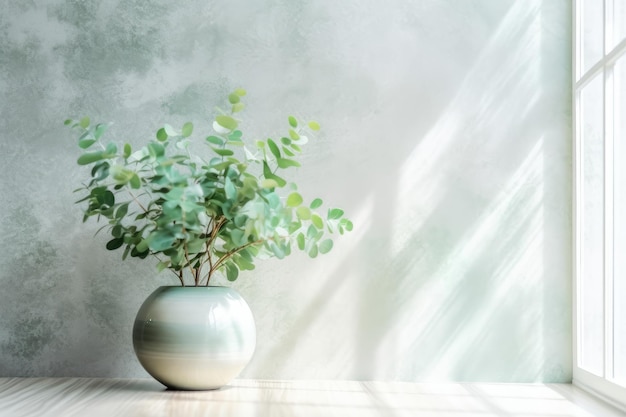 eucalyptus in a vase with wooden desk AI Generated