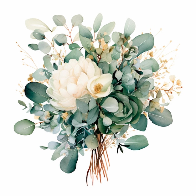 Photo eucalyptus watercolor flowers floral wedding bouquet ai generative isolated illustration