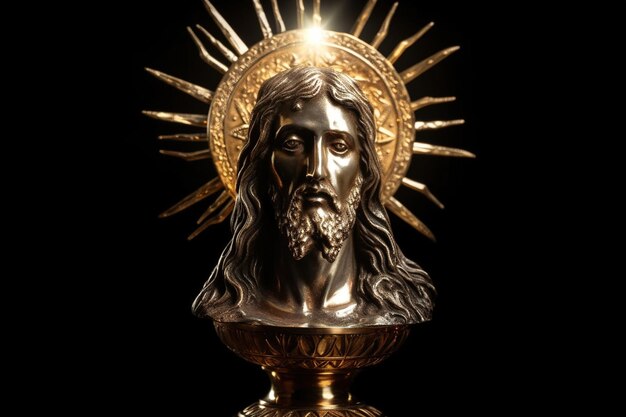 Eucharist Feast of Corpus Christi Jesus Christ in the monstrance present in the Sacrament of the Eucharist holy grail bronze and gold cup with christian and religious cross