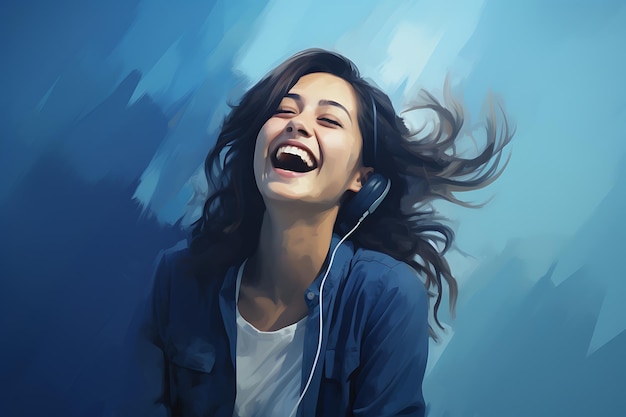 Euphoric Entertainment Jovial Woman Laughing to the Rhythms in Headphones