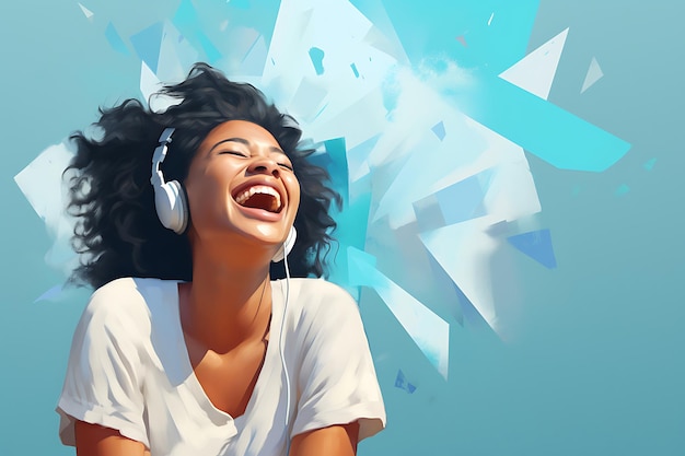 Euphoric Entertainment Jovial Woman Laughing to the Rhythms in Headphones