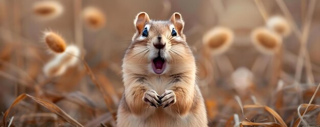 Euphorische eekhoorn toont zuiver geluk mond wijd open in verbazing Concept Wildlife Photography Nature Moments Animal Expressions Happy Chipmunk Emotional Wildlife