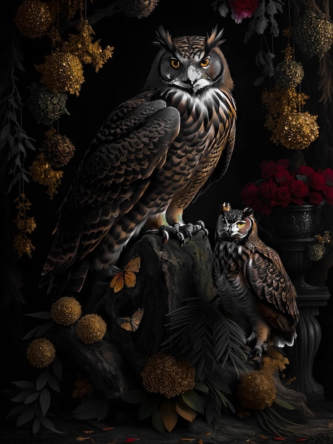 Eurasian Eagle Owl digital art poster cinematic style