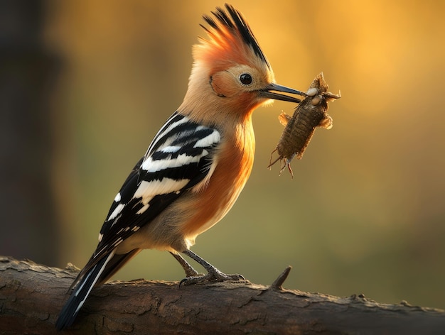 Eurasian Hoopoe bird with its catch