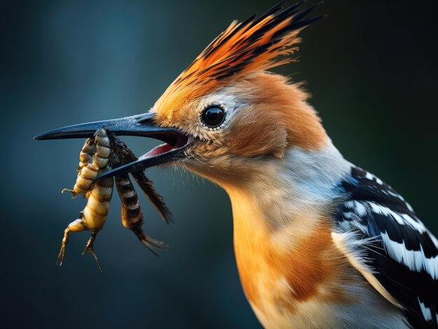 Eurasian Hoopoe bird with its catch