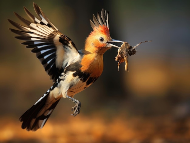 Eurasian Hoopoe bird with its catch