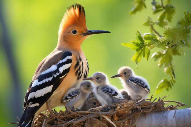 Eurasian hoopoe Upupa epops with chicks