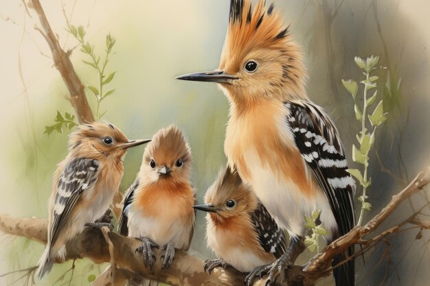 Photo eurasian hoopoe upupa epops with chicks