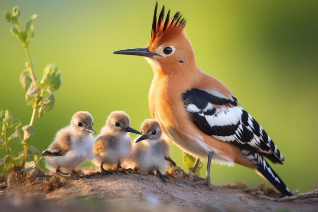 Photo eurasian hoopoe upupa epops with chicks