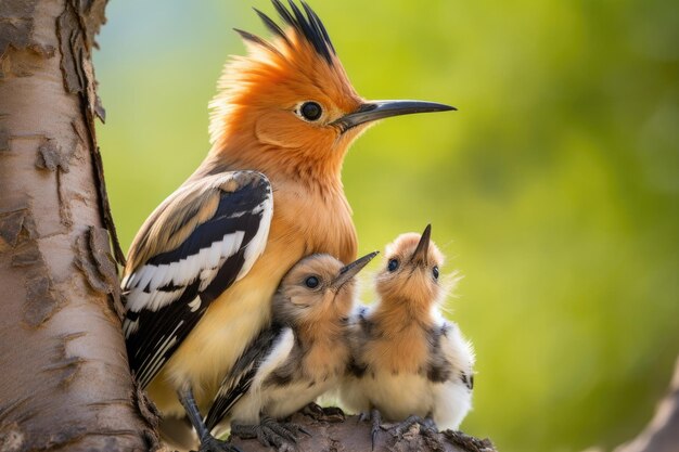 Photo eurasian hoopoe upupa epops with chicks