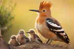 Photo eurasian hoopoe upupa epops with chicks