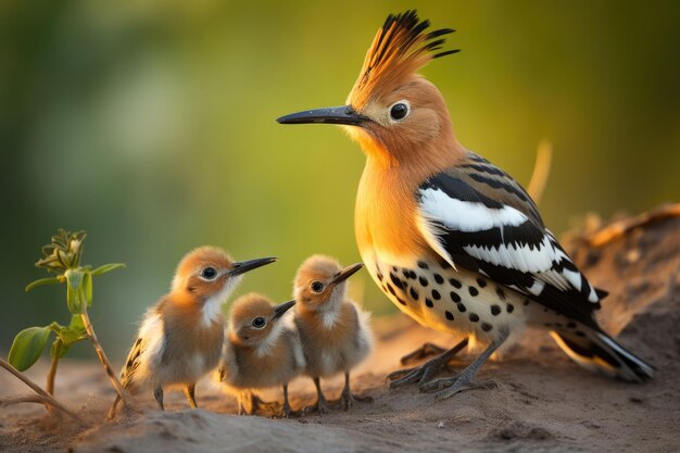 Photo eurasian hoopoe upupa epops with chicks