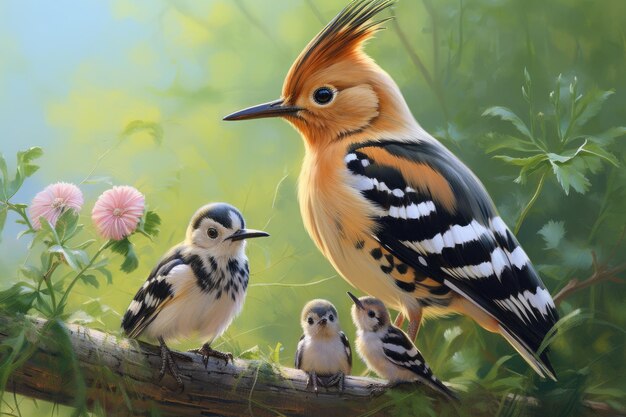 Photo eurasian hoopoe upupa epops with chicks