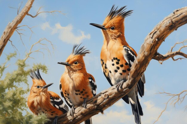 Eurasian hoopoe Upupa epops with chicks