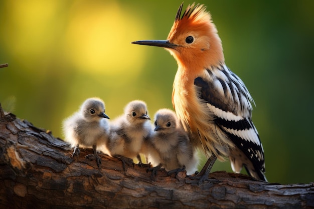 Eurasian hoopoe Upupa epops with chicks