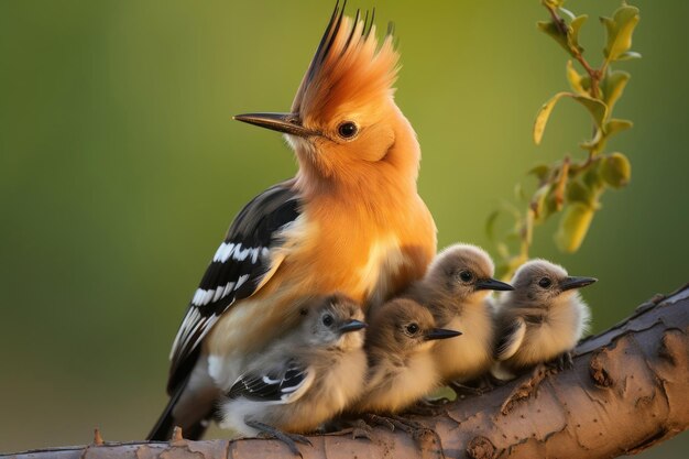 Photo eurasian hoopoe upupa epops with chicks