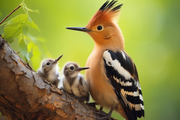 Photo eurasian hoopoe upupa epops with chicks