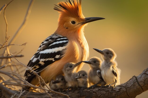 Photo eurasian hoopoe upupa epops with chicks