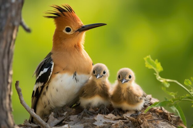 Photo eurasian hoopoe upupa epops with chicks