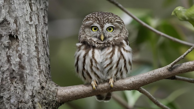 Photo an eurasian pygmy owl glaucidium passerinum smallest owl in europe sits on a branch