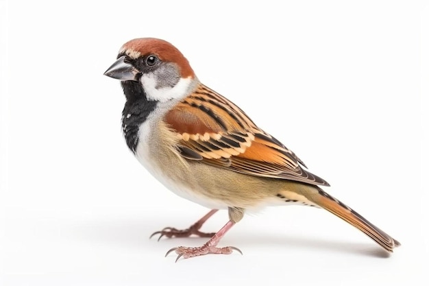 Euraziatische boom mus of passer montanus mooie vogel geïsoleerd staan op de grond met witte