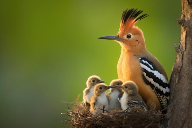 Euraziatische hoopoe Upupa epops met kuikens