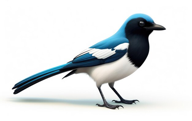 Euraziatische magpie stijl 3d op witte achtergrond