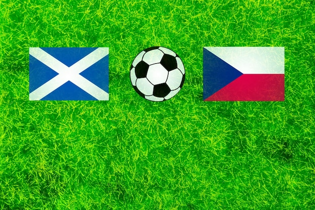 Euro 2021 soccer football championship score mockup flags of Scotland and the Czech Republic with space for text