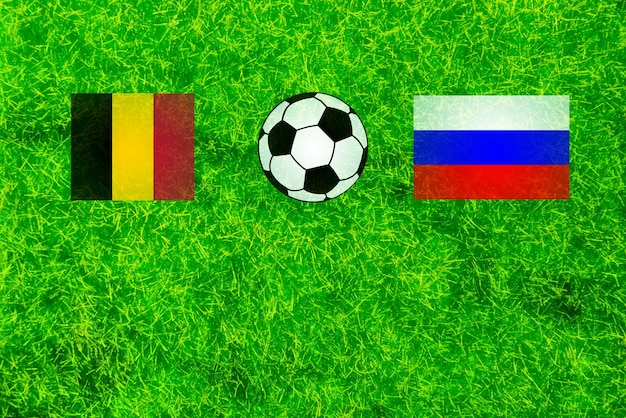 Euro 2021 voetbalkampioenschappen score mockup vlaggen van belgië en rusland met ruimte voor tekst