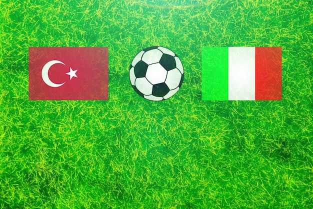 Euro 2021 voetbalkampioenschappen scoren mockupvlaggen van Turkije en Italië met ruimte voor tekst