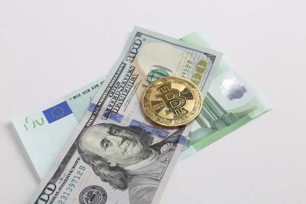 Euro Amerikaanse dollars en bitcoin-munt