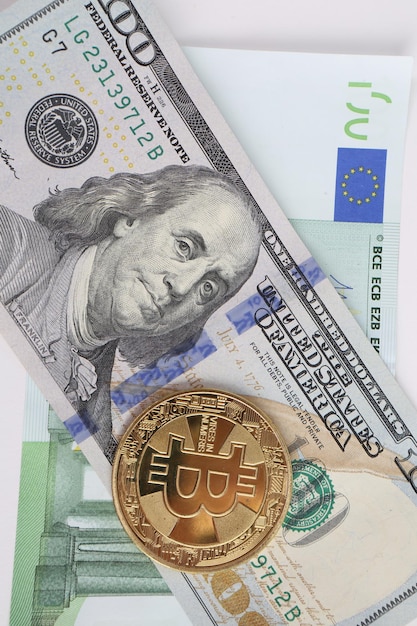 Euro Amerikaanse dollars en bitcoin-munt