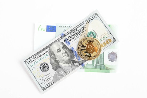 Euro, Amerikaanse dollars en bitcoin-munten