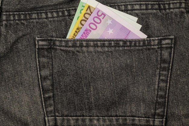 Euro in the back pocket of jeans.