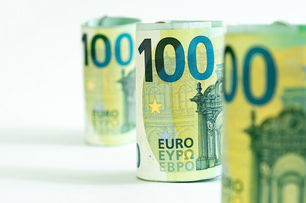 Euro Bankbiljetten Witte Honderd Achtergrond monetaire denominatie