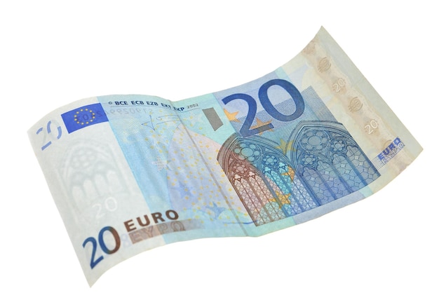 白で隔離されるユーロ紙幣