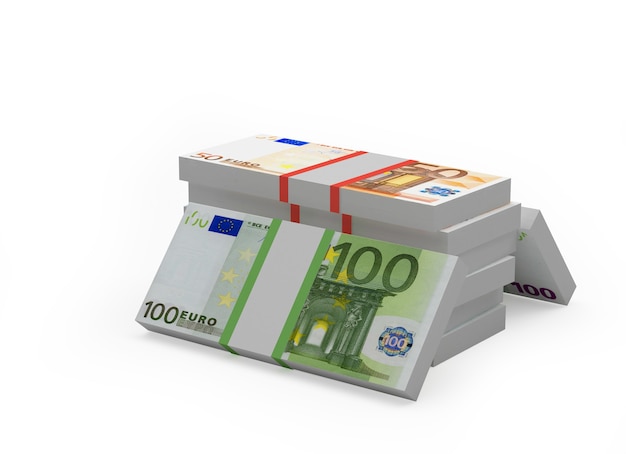 Euro banknotes in bundles stacked