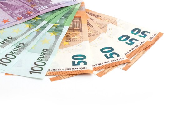 Euro banknotes on isolated white background