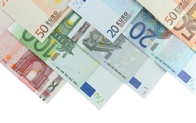 Euro banknotes isolated on white