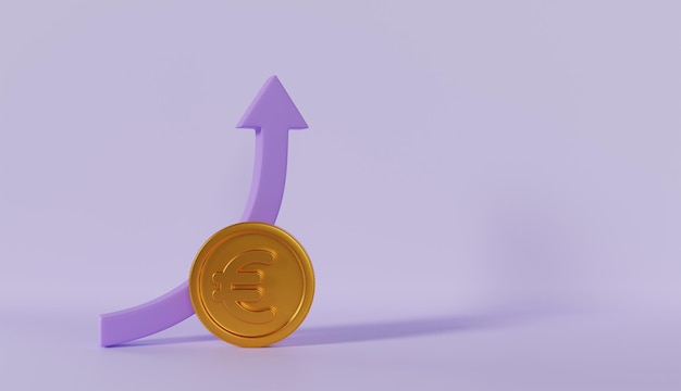 Euro Business growth up sign icon on purple background